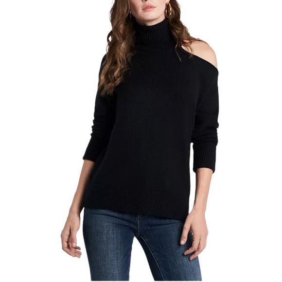 1. State Sweaters - 1. State Cold-Shoulder Cuffed Turtleneck Sweater long sleeve black size medium